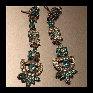 Elegant Silver and Blue Crystal Earrings (2 pairs of silver/gold toned earrings)